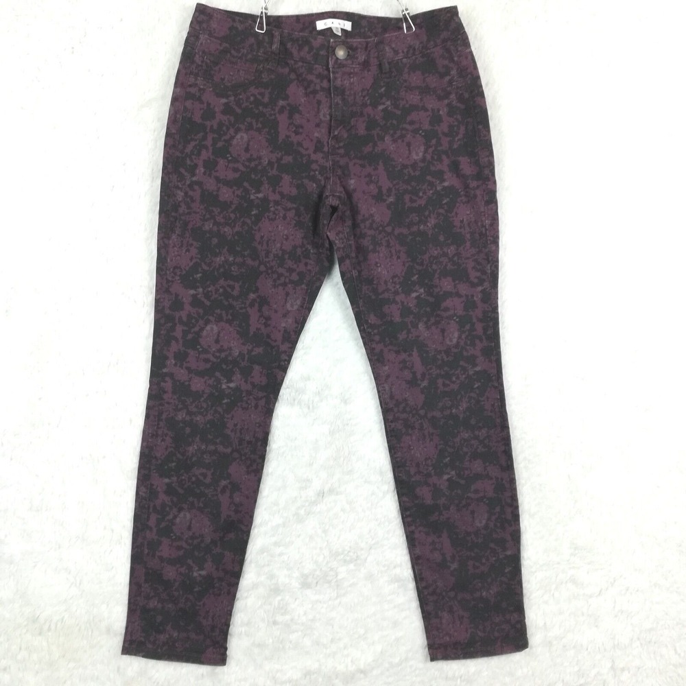 Cabi Womens Jeans Skinny Denim Purple‎ Black Twilight Camo Stretch Mid Rise 10